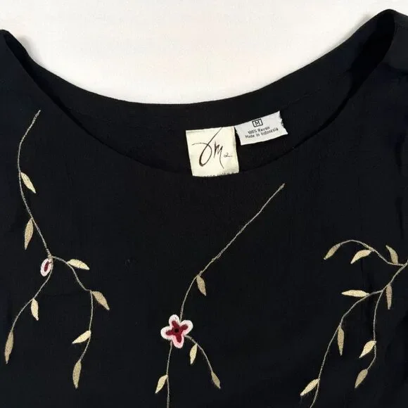 Vtg 90s Whimsigoth Fairy Grunge Black Sleeveless Floral Embroidered Maxi Dress M - Picture 3 of 5